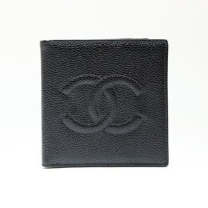 CHANEL Authentic Black Caviar Leather Logo Wallet